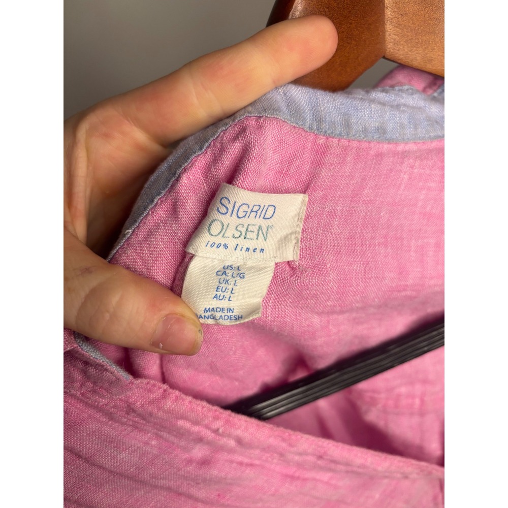Sigrid Olsen Pink 100% Linen Button Front Shirt Coastal Size Large - Picture 2 of 5